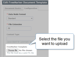 Document configuration tab highlighting Choose file button